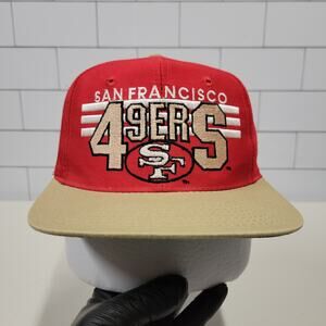 Vintage San Francisco 49ers ANNCO Snapback Hat NFL 90s Spell Out Red Gold